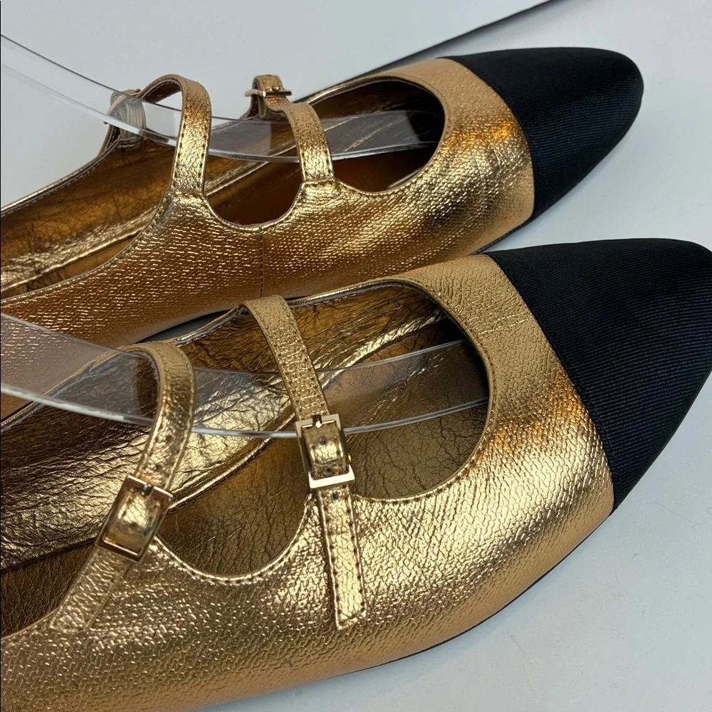 Jeffrey Campbell NEW Satine Double Strap Gold Metallic Mary Jane Flat Size 9.5
